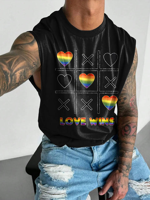 Love Wins Pride Rainbow Men's Gay LGBTQ Print Wide Shoulder Vest