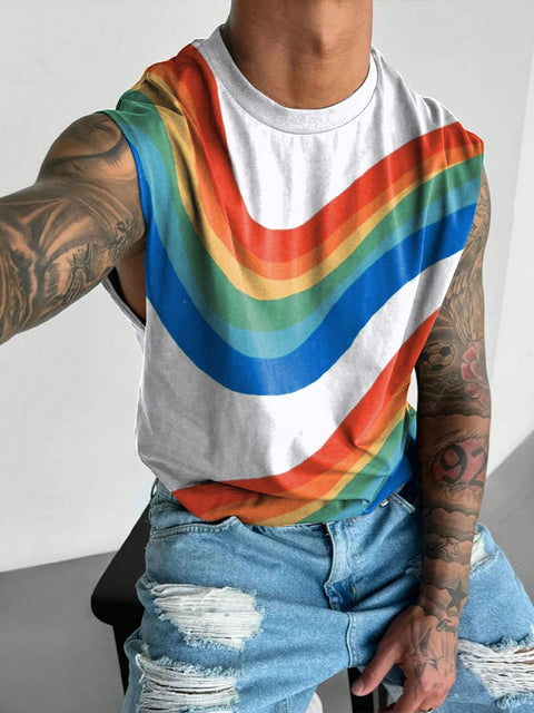 Rainbow Arc line Men's Gay LGBTQ Print Wide Shoulder Vest