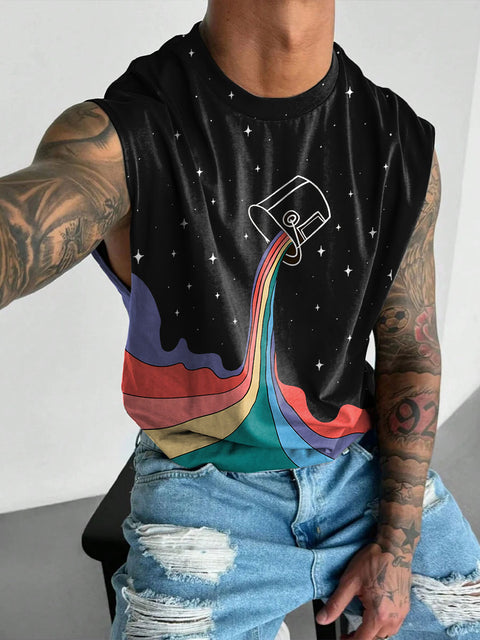 Pour out the rainbow Men's Gay LGBTQ Print Wide Shoulder Vest