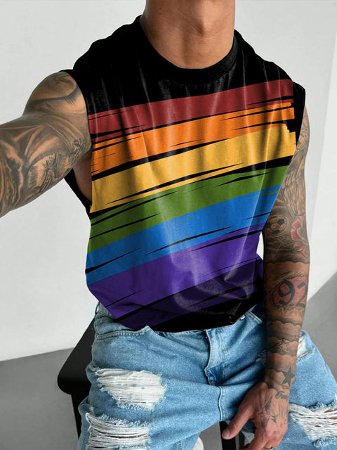 Rainbow Graffiti stripes Men's Gay LGBTQ Print Wide Shoulder Vest
