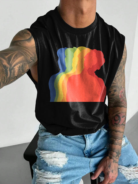 Rainbow Male figure Men's Gay LGBTQ Print Wide Shoulder Vest