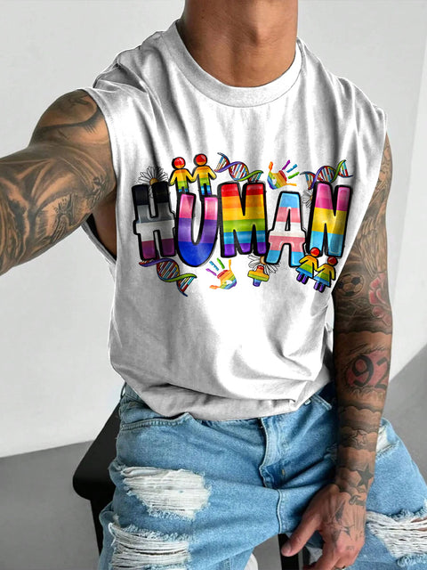 Human LGBTQ+ Pride Rainbow Men's Gay Print Wide Shoulder Vest