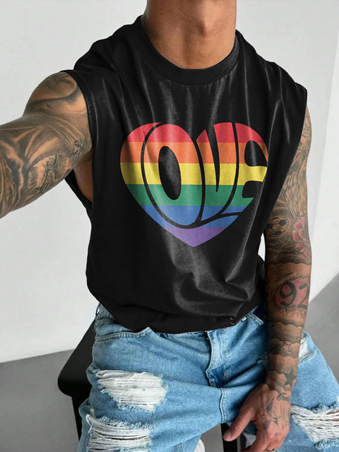 Rainbow stripes Love Men's Gay LGBTQ Print Wide Shoulder Vest