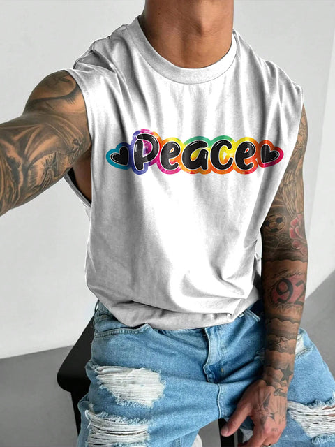 Rainbow Tie Dye Peace Men's Gay LGBTQ Print Wide Shoulder Vest