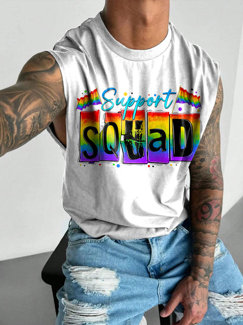 Support squad pride Rainbow Men's Gay LGBTQ Print Wide Shoulder Vest