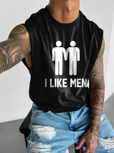I Like Men Rainbow Men's Gay LGBTQ Print Wide Shoulder Vest