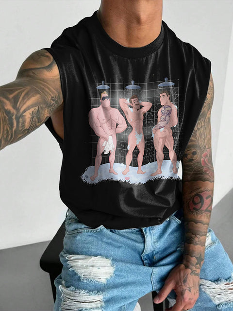 Showers Cruising Rainbow Men's Gay LGBTQ Print Wide Shoulder Vest