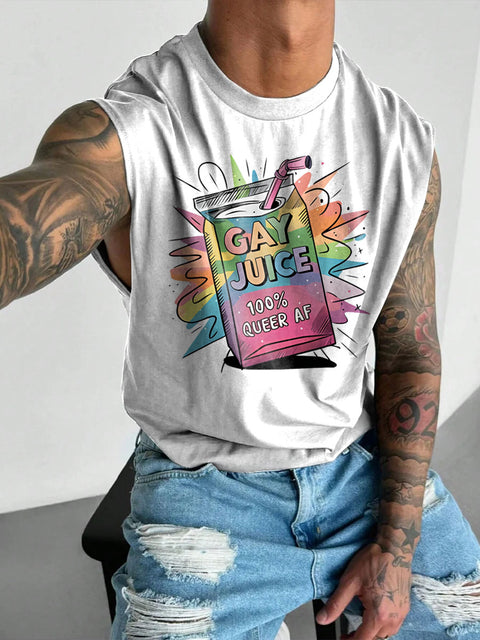 Gay Juice Rainbow Men's LGBTQ Print Wide Shoulder Vest
