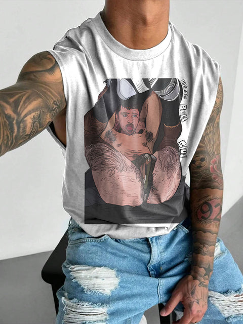 Ultimate Butt Slut Rainbow Men's Gay LGBTQ Print Wide Shoulder Vest