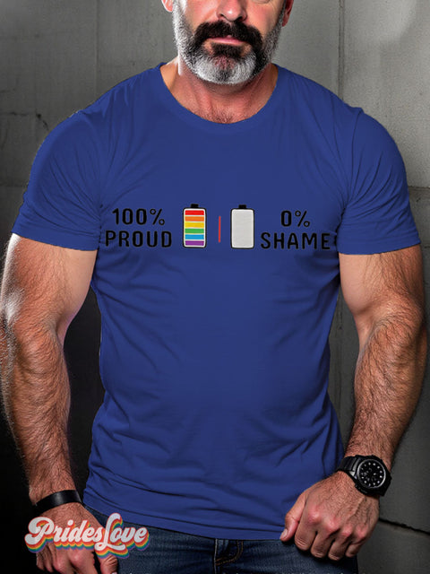 100% Proud No Shame Rainbow LGBTQ Gay Print T-shirt RoyalBlue / S