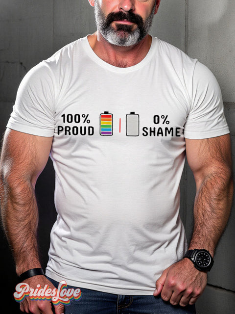 100% Proud No Shame Rainbow LGBTQ Gay Print T-shirt White / S