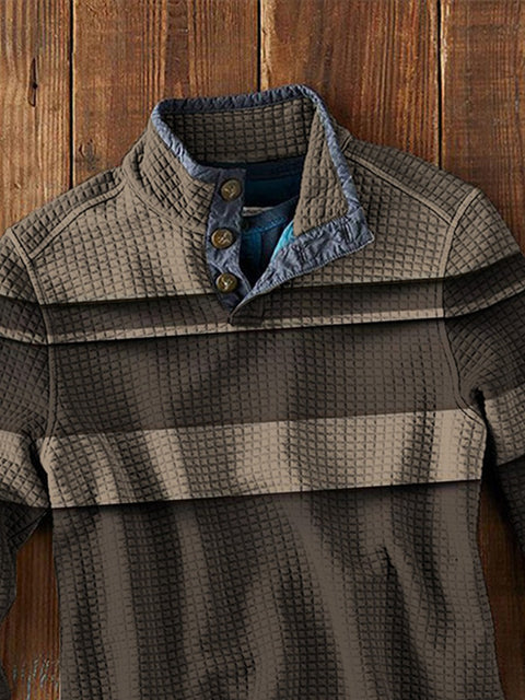 Men's Stripe Art Waffle Long Sleeves Casual Fashion Top