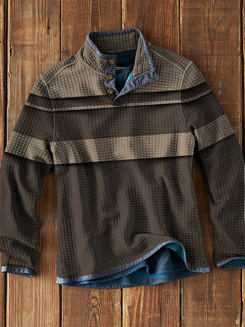 Men's Stripe Art Waffle Long Sleeves Casual Fashion Top