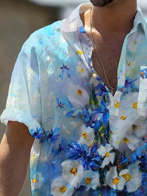 Men's Art Oil Painting Flowers Fashion Casual Shirt