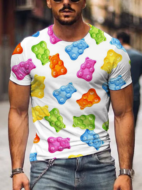 Men's Rainbow Color Bear Casual T-Shirt