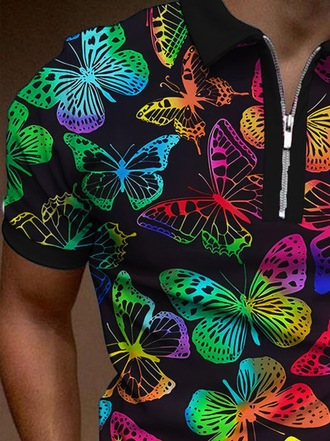 Men's Rainbow Color Butterfly Art Print Polo Shirt