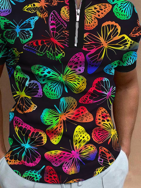 Men's Rainbow Color Butterfly Art Print Polo Shirt