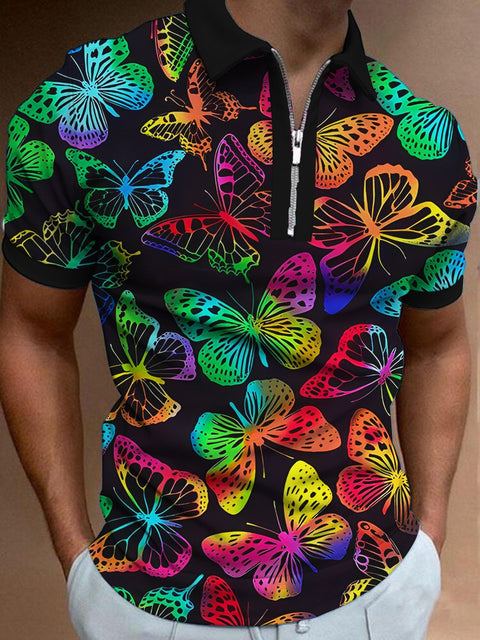Men's Rainbow Color Butterfly Art Print Polo Shirt