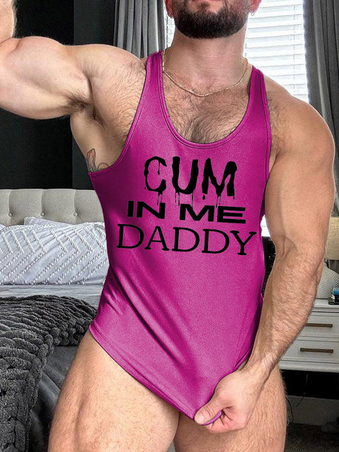LGBT Gay Pride Cum In Me Daddy Print 100% Cotton Casual Tank Top