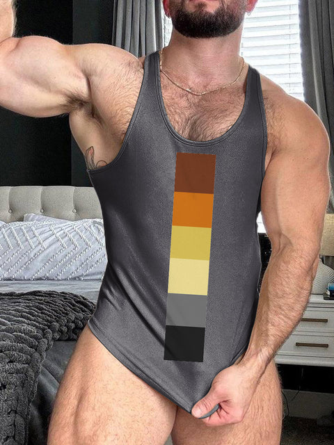 LGBT Gay Pride Bear Flag Print 100% Cotton Casual Tank Top