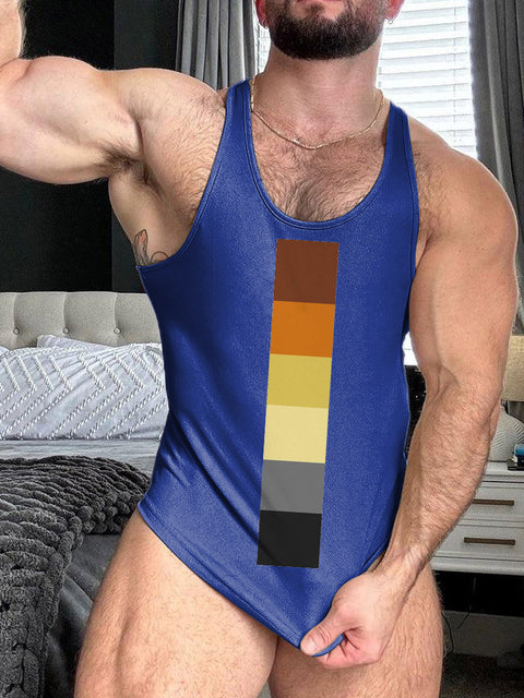 LGBT Gay Pride Bear Flag Print 100% Cotton Casual Tank Top