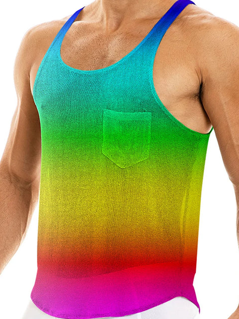 Men's Rainbow Gradient Printing Tank Top