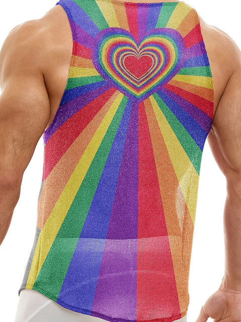 Men's Rainbow Stripe Printing Tank Top