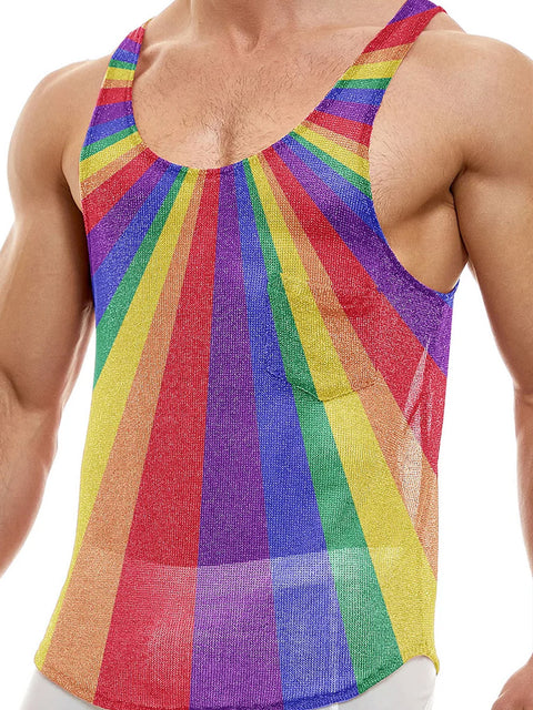 Men's Rainbow Stripe Printing Tank Top