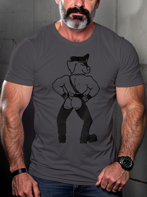 Men's Leather Pride Pig Print T-shirt
