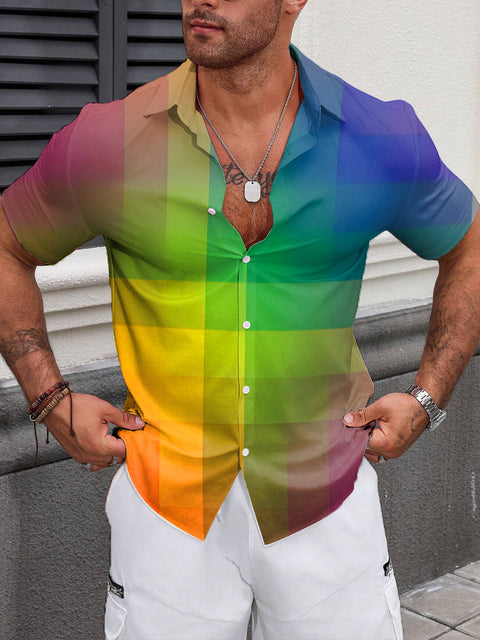 Men's Retro Rainbow Gradient Plaid Art Print Casual Sweatshirt