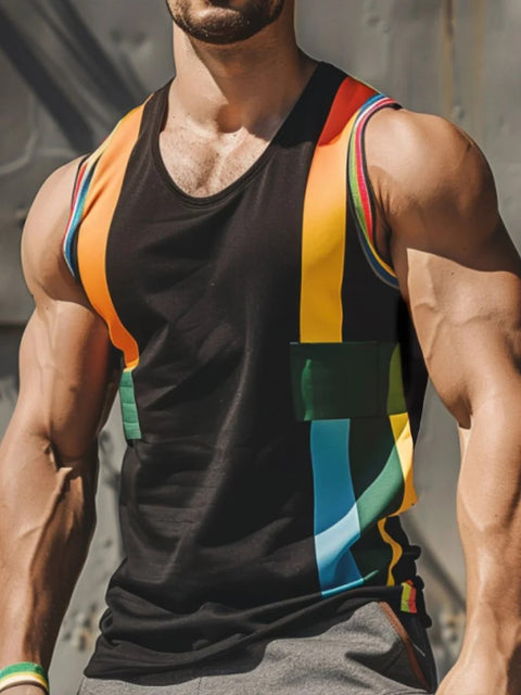 Men's Rainbow Stripes Art Print Tank Top