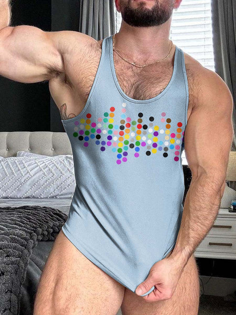 Retro Gay Dotted Colorful Textured Print 100% Cotton Casual Vest