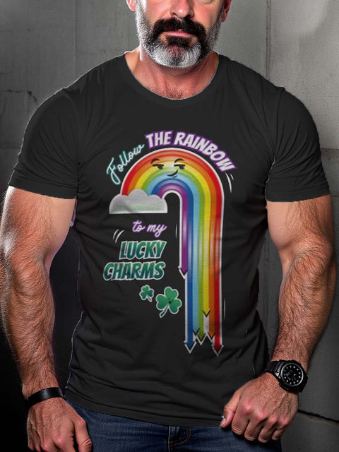 Men's Retro Rainbow Eyes Falling Slogan Texture Slogan LGBT Printed Casual T-shirt