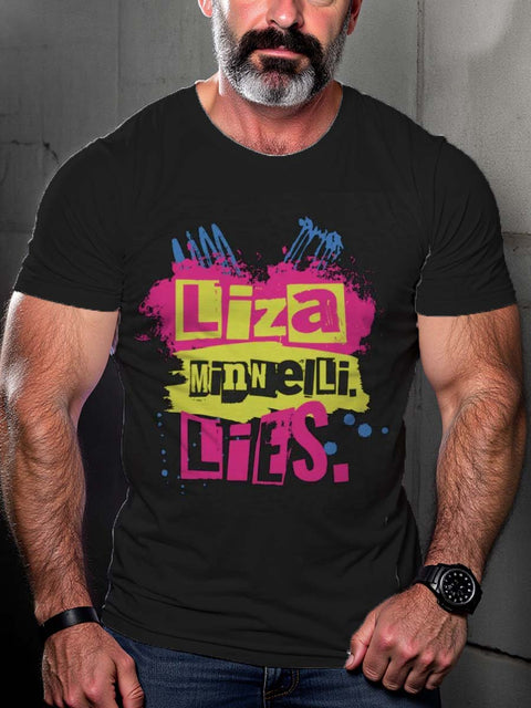 Men's Retro Slogan Elements Stitching Contrast Texture Printed Casual T-shirt