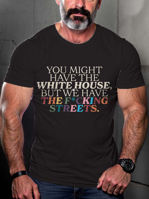 Men's Retro Gay Sentence Rainbow Stripe Slogan Printed Casual T-shirt