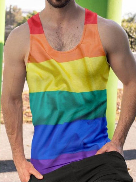 Men's Casual Rainbow Print Tank Top