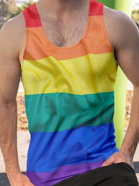 Men's Casual Rainbow Print Tank Top