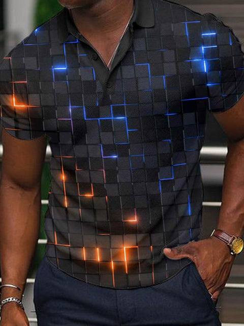 Men's Neon 3D Print Short Sleeve Polo Shirt