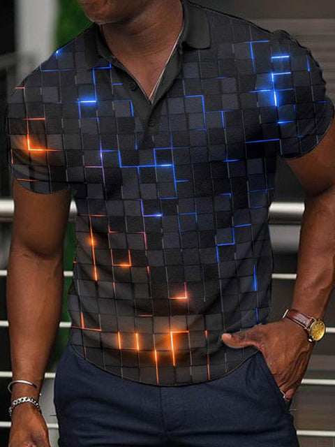 Men's Neon 3D Print Short Sleeve Polo Shirt