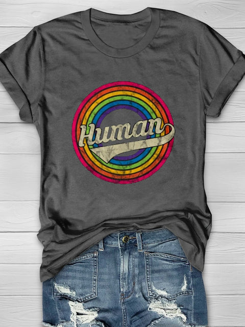 LGBT Human Retro Rainbow Casual Print T-shirt