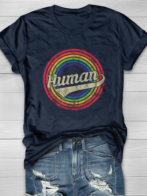 LGBT Human Retro Rainbow Casual Print T-shirt