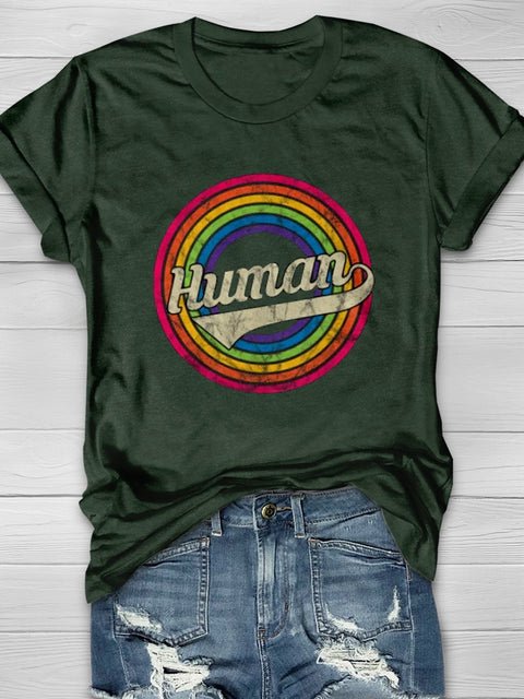 LGBT Human Retro Rainbow Casual Print T-shirt