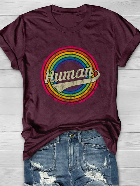 LGBT Human Retro Rainbow Casual Print T-shirt