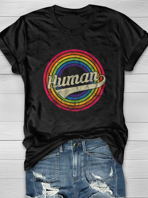 LGBT Human Retro Rainbow Casual Print T-shirt