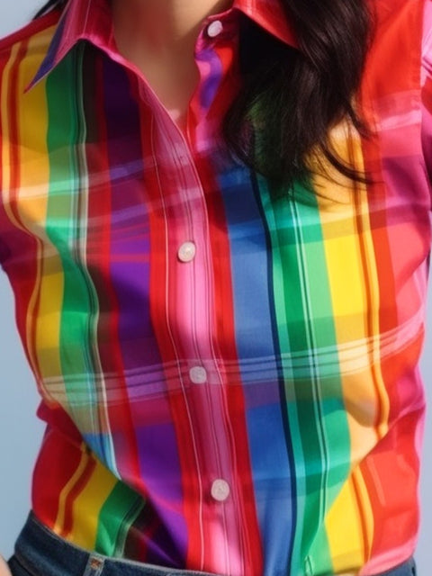 Women's Rainbow Plaid Gradient Art Casual Shirt
