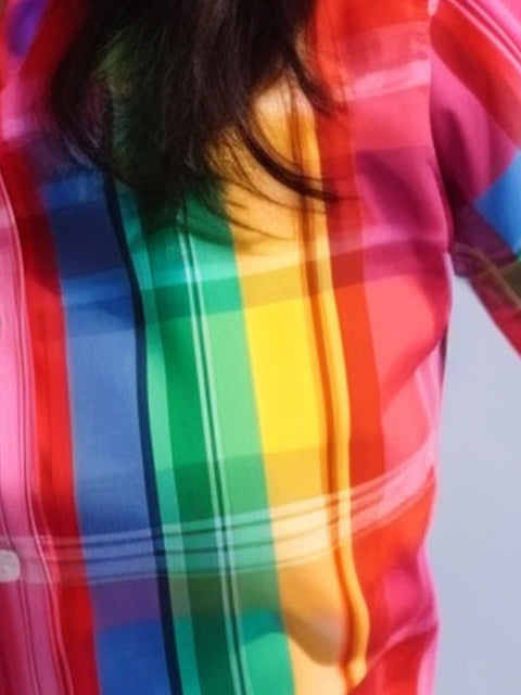 Women's Rainbow Plaid Gradient Art Casual Shirt