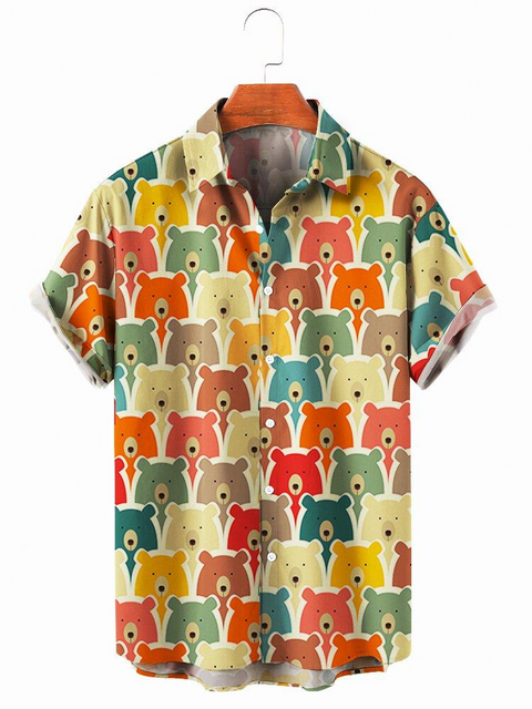Men Casual Short Sleeve Spring Summer Turndown Neck 3d Printed Cotton Sleeve-3D Hawaiian Shirt