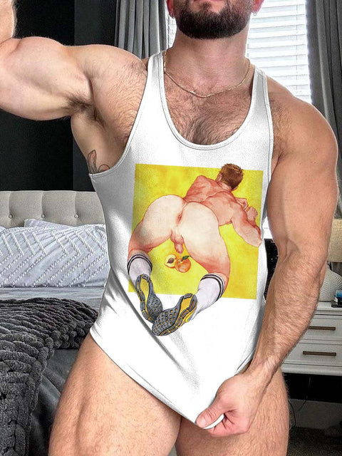 LGBT Gay Pride Peach Ass Cum Print 100% Cotton Casual Tank Top