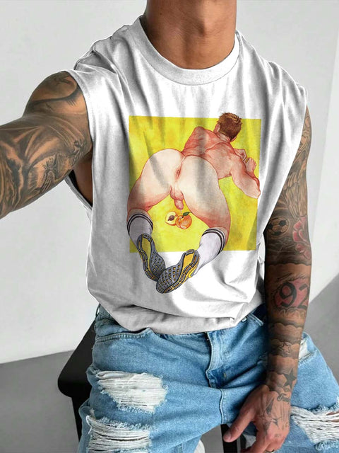 Men's LGBT Gay Pride Peach Ass Cum Wide Shoulder Vest