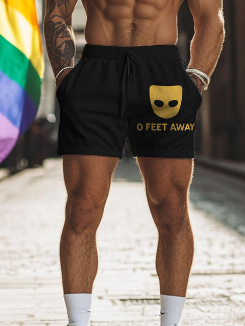 O Feet Away Funny Rainbow Men's Gay LGBTQ Print Beach Shorts